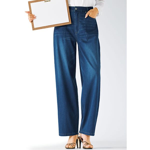 BELLUNA（ベルーナ）の「ヒンヤリ冷感！ライトオンスジーンズ（ワイドバギー）（ワイドパンツ・ガウチョ）」｜インディゴ