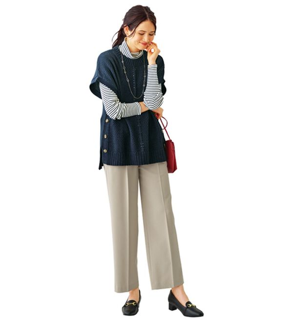 BELLUNA（ベルーナ）の「サマ見え（Ｓ）美脚タック使いワイドパンツ（ワイドパンツ・ガウチョ）」｜詳細画像