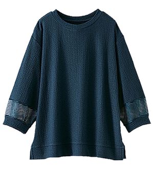 BELLUNA（ベルーナ）の「ジャカード素材袖メッシュレースプルオーバー（カットソー）」｜ネイビー
