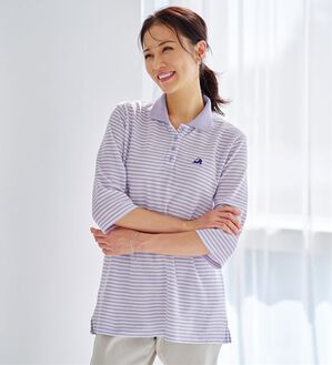 BELLUNA（ベルーナ）の「【多機能満載！】綿混素材かのこデザイン7分袖ポロシャツ（ポロシャツ）」｜ラベンダー&times;白