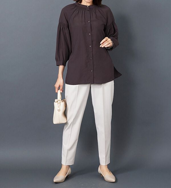 BELLUNA（ベルーナ）の「ビンテージ素材シャーリング使いブラウス（チュニック）」｜詳細画像