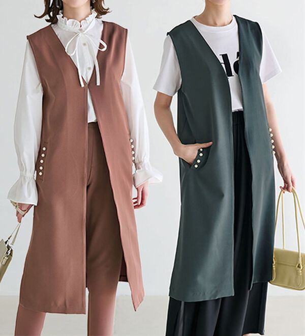 RANAN（ラナン）の「【セットアップ対応】パール調ビジュー付ロングジレ（ジレ）」｜詳細画像