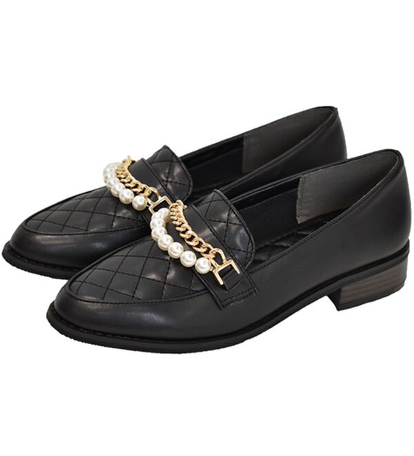 RANAN（ラナン）の「ビジュー＆パールラインキルティングローファー（ローファー）」｜ブラック