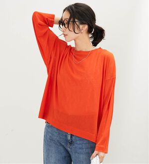 BELLUNA（ベルーナ）の「ほどよい透け感！シアー素材プルオーバー（カットソー）」｜オレンジ