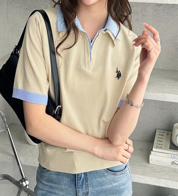 GeeRA（ジーラ）の「【ＵＳ．ＰＯＬＯ．ＡＳＳＮ】衿付ポロニットトップス（ニット・セーター）」｜詳細画像