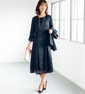 BELLUNA（ベルーナ）の「花柄オパール素材ワンピースアンサンブル（ワンピースセットスーツ）」｜詳細画像