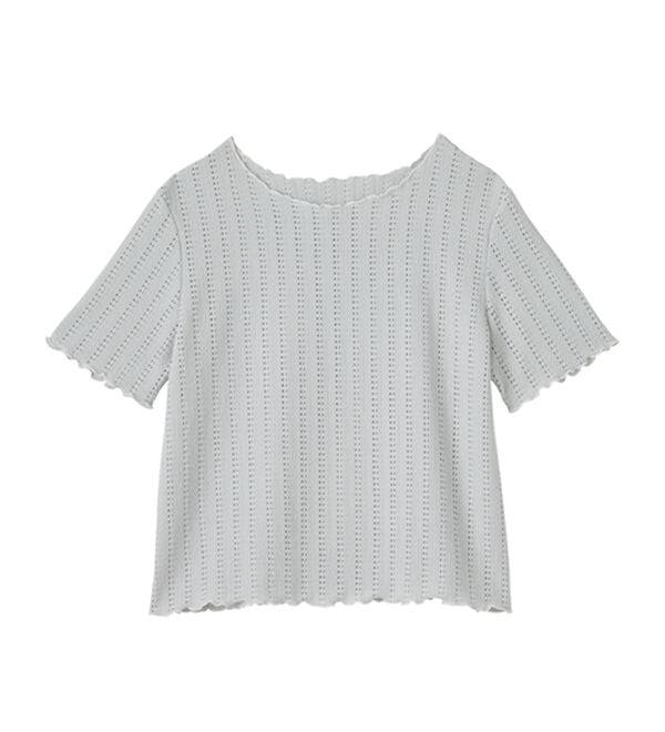 RANAN（ラナン）の「インせず着られる！透かし柄メロー配色Ｔシャツ（カットソー）」｜詳細画像