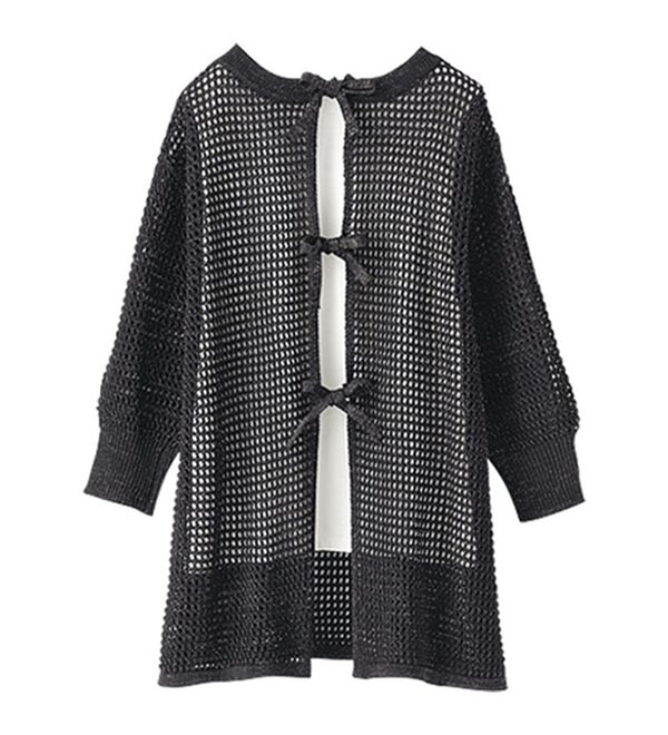 BELLUNA（ベルーナ）の「前後で着れる！ラメ入り透かし編リボンデザインニット（ニット・セーター）」｜詳細画像