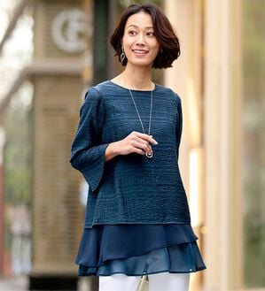 BELLUNA（ベルーナ）の「大人のシアー素材チュニックアンサンブル（チュニック）」｜ネイビー