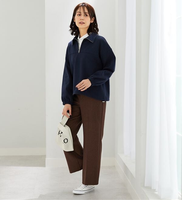 BELLUNA（ベルーナ）の「異素材使いハーフジッププルオーバー（カットソー）」｜詳細画像