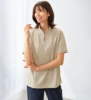 BELLUNA（ベルーナ）の「＜ＥＬＬＥ　Ａｃｔｉｖｅ＞総柄ハーフジッププルオーバー（カットソー）」｜グレージュ