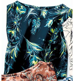 VINNO（ヴィノ）の「冷感素材・プリントプルオーバー（カットソー）」｜ネイビー系線花柄