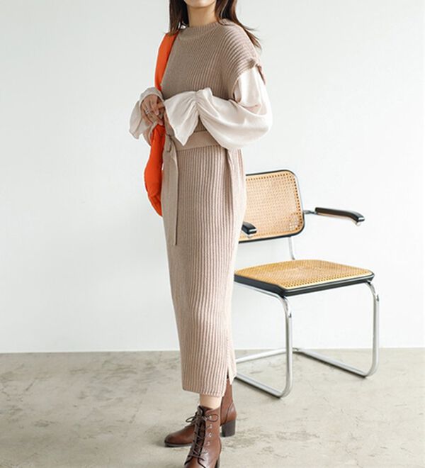 GeeRA（ジーラ）の「袖ブラウスドッキングニットワンピース（ニットワンピース）」｜詳細画像