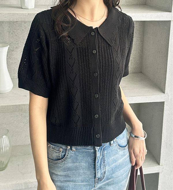 GeeRA（ジーラ）の「透かし編みポロ衿ニット（ニット・セーター）」｜詳細画像