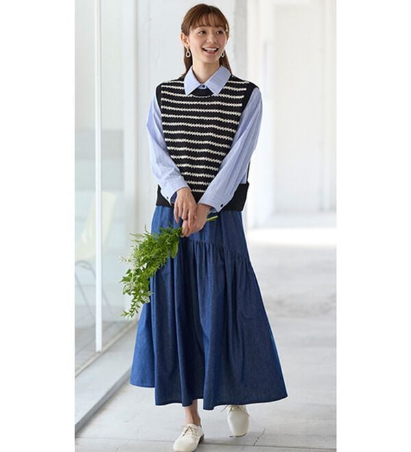 BELLUNA（ベルーナ）の「ふんわりギャザーのデニムスカート（ロングスカート）」｜詳細画像