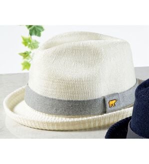 「＜ゴールデンベア＞こだわりの麻混ワッフルハット　中折れ（メンズ帽子）」｜ホワイト