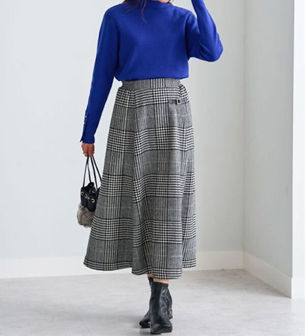 MAISON D AZUR＞ウール入りチェック柄スカート - ベルーナ  