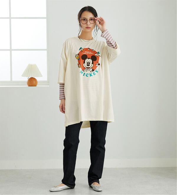 BELLUNA（ベルーナ）の「＜Ｄｉｓｎｅｙ＞【ミッキー】ビッグ7分袖プリントTシャツ（Tシャツ）」｜詳細画像