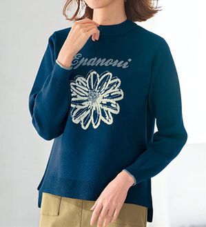 BELLUNA（ベルーナ）の「ロゴジャカードニットプルオーバー（ニット・セーター）」｜ネイビー