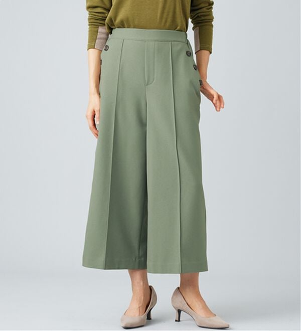 BELLUNA（ベルーナ）の「ウーリッシュ素材釦使いワイドパンツ（ワイドパンツ・ガウチョ）」｜セージ