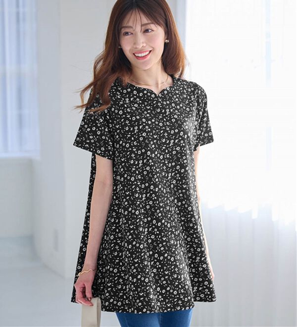 alotta（アロッタ）の「【接触冷感】さらっと快適！高見えフレアーロングチュニックＴシャツ（チュニック）」｜詳細画像