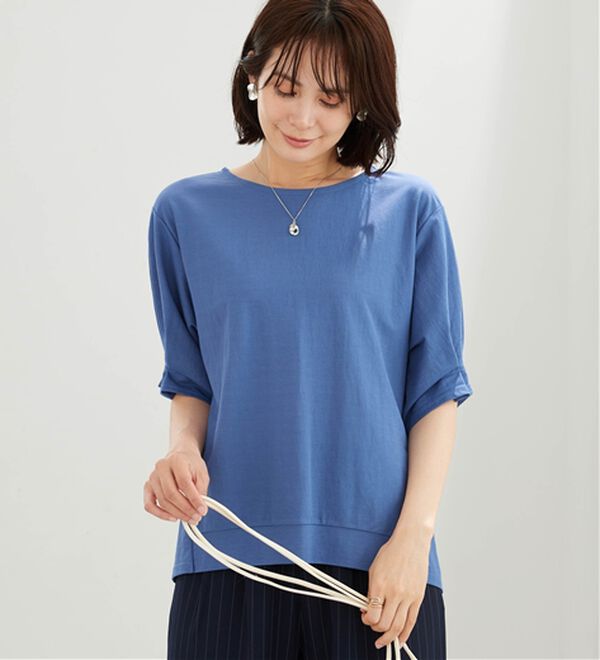 BELLUNA（ベルーナ）の「【接触冷感】涼感素材袖パールデザインプルオーバー（カットソー）」｜詳細画像