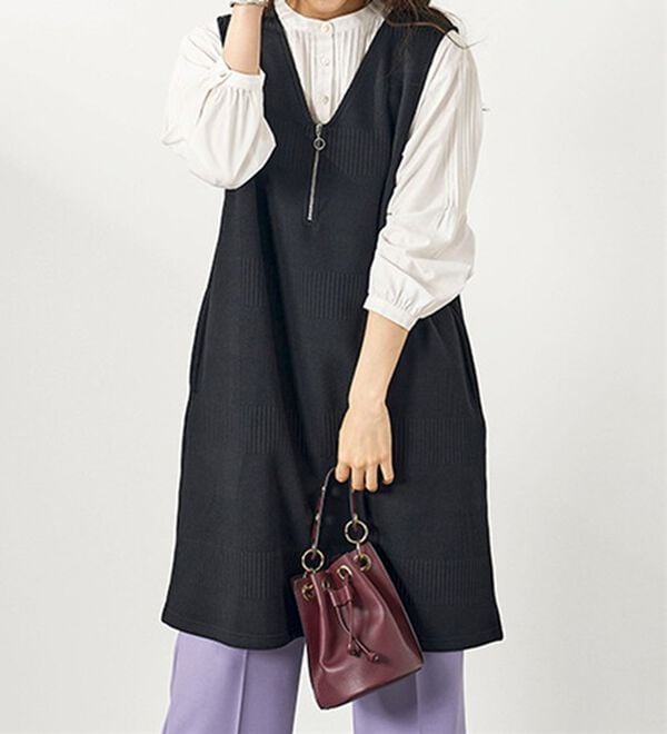 BELLUNA（ベルーナ）の「ボーダージャカード素材ジャンパースカート（ジャンパースカート）」｜詳細画像