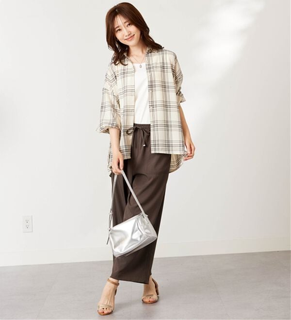 BELLUNA（ベルーナ）の「シアージョーゼット素材チェック柄シャツ（シャツ）」｜詳細画像