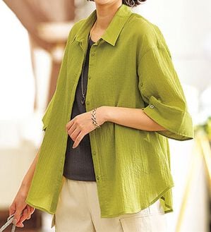 BELLUNA（ベルーナ）の「楊柳コットン袖ボタンデザインシャツ（シャツ）」｜詳細画像