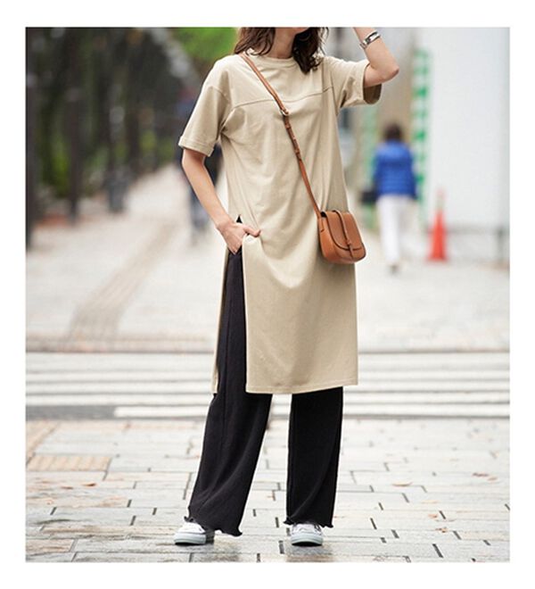 BELLUNA（ベルーナ）の「【楊柳イージーパンツ付】ひんやり！スリットデザインワンピース（カットソーワンピース）」｜詳細画像