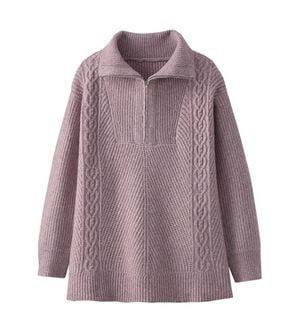 BELLUNA（ベルーナ）の「ハーフジップ使い編地切替ニットチュニック（チュニック）」｜ラベンダー