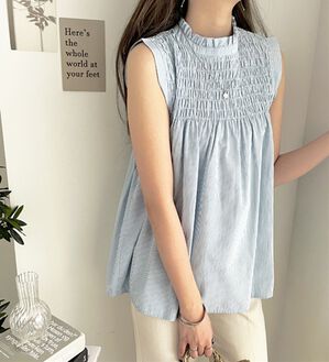 GeeRA（ジーラ）の「ストライプシャーリングブラウス（アンサンブル）」｜ブルー