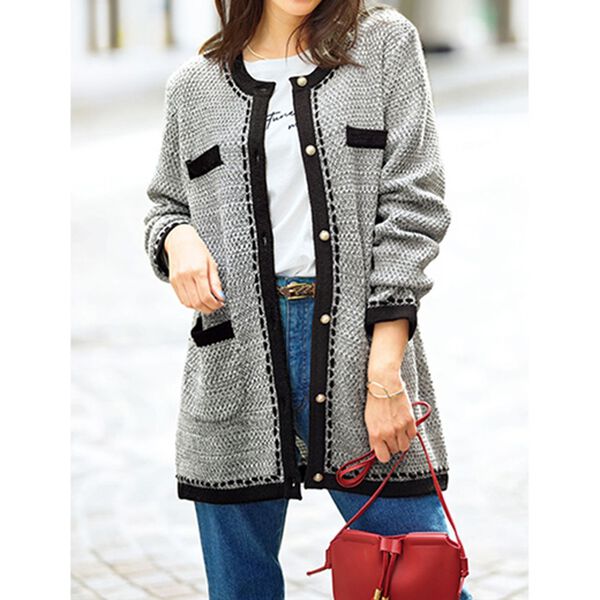 BELLUNA（ベルーナ）の「ＯＮでもＯＦＦでも着回せる！ツイード風ニットジャケット（その他ジャケット）」｜詳細画像