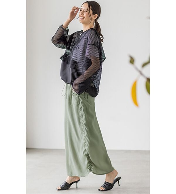 RANAN（ラナン）の「シアー素材ドロストカーゴスカート（ロングスカート）」｜詳細画像