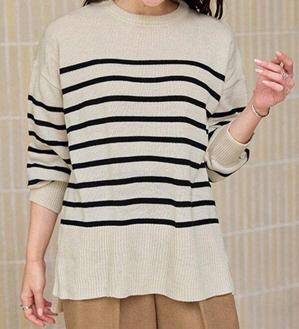 RANAN（ラナン）の「ワイドリブ使いカラーニットチュニック（ニット・セーター）」｜詳細画像