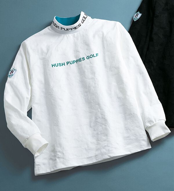 「＜ハッシュパピー・ゴルフ＞吸汗速乾ジャカード柄ハイネック（メンズカットソー）」｜ホワイト