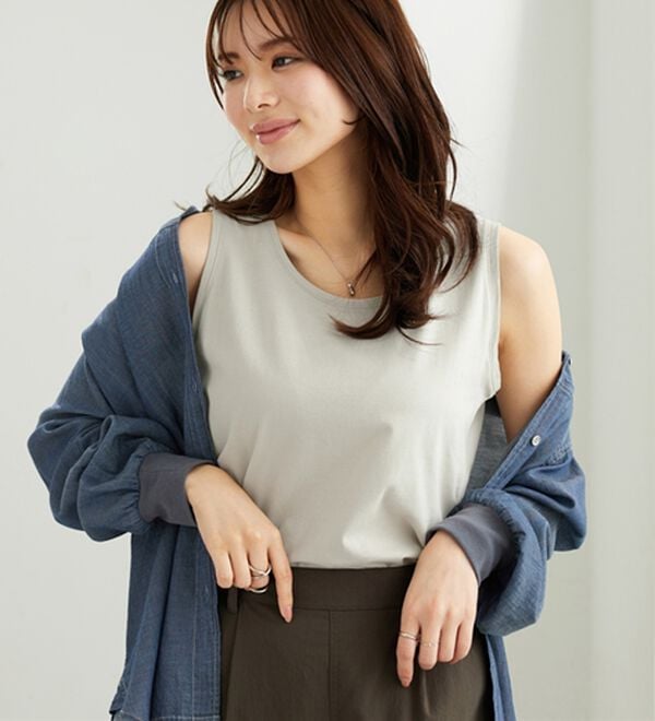 BELLUNA（ベルーナ）の「ヒンヤリ！綿１００％サマ見えタンクトップ（タンクトップ・キャミソール）」｜詳細画像