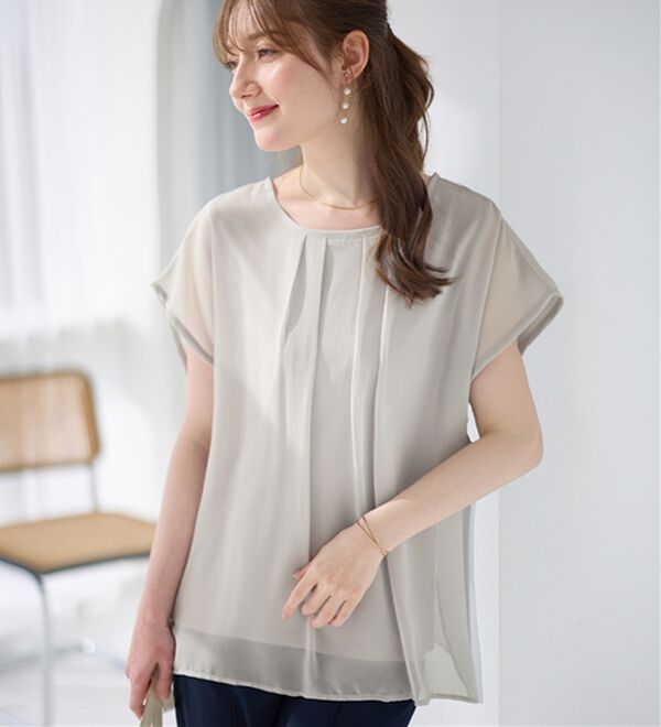 alotta（アロッタ）の「【接触冷感】機能付インナーシフォンブラウス（ブラウス）」｜ライトグレー