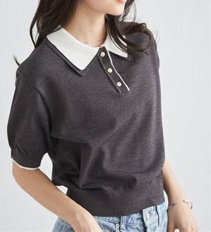 RANAN（ラナン）の「ダブルカラーポロニット（ニット・セーター）」｜チャコール系