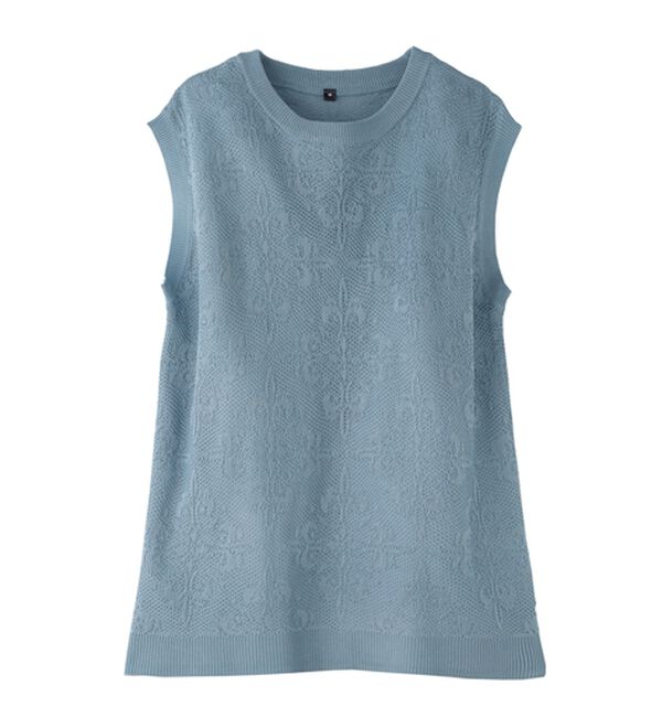 BELLUNA（ベルーナ）の「レース柄シアージャカードニットベスト（ベスト）」｜ブルー