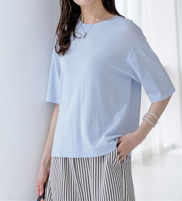 BELLUNA（ベルーナ）の「【快適Ｌａｂ．】肌に張り付かない！シャリ冷や高見えニットＴ（ニット・セーター）」｜詳細画像