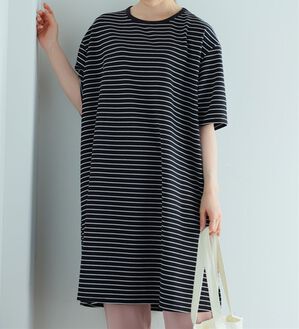 A HAPPY MARILYN（アハッピーマリリン）の「【Ｍ～８Ｌ】【接触冷感・吸水速乾】体型カバー五分袖チュニック（チュニック）」｜ブラック&times;オフ