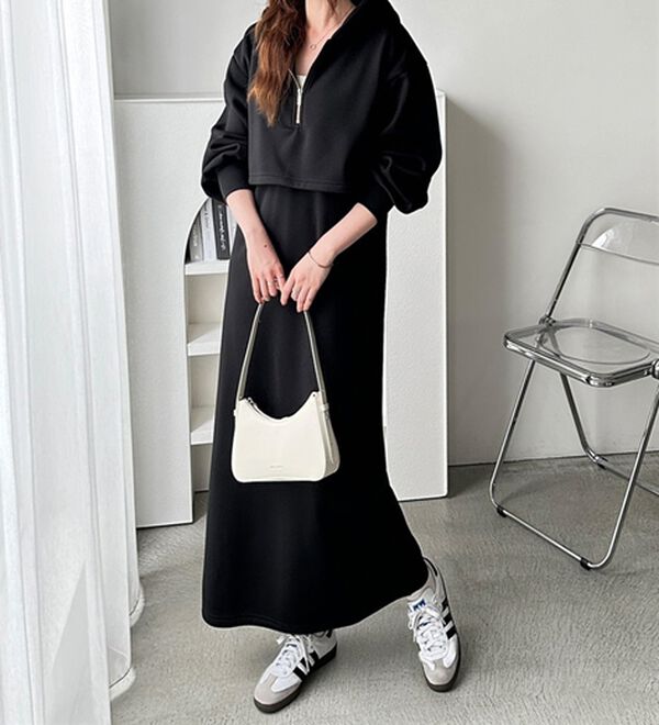 セットアップ風ハーフジップワンピース - ベルーナ【公式】