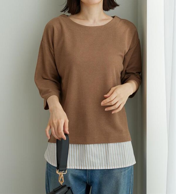 BELLUNA（ベルーナ）の「ラメストライプシャツフェイクチュニック（チュニック）」｜詳細画像