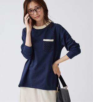 BELLUNA（ベルーナ）の「裏毛素材ニット切替プルオーバー（カットソー）」｜ネイビー