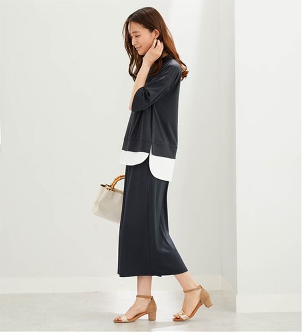 BELLUNA（ベルーナ）の「【セットアップ】重ね着風プルオーバー＆スカートセット（アンサンブル）」｜黒