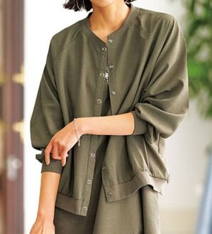 BELLUNA（ベルーナ）の「サラリ麻調素材リブ使いカーディガン（その他カーディガン）」｜カーキ