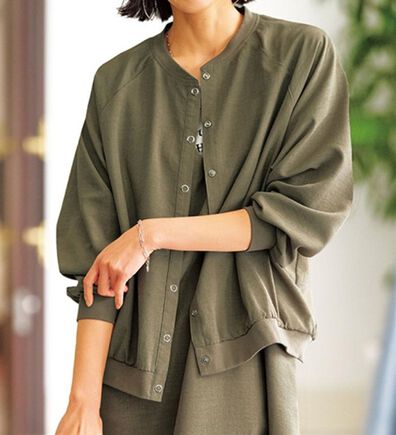 BELLUNA（ベルーナ）の「サラリ麻調素材リブ使いカーディガン（その他カーディガン）」