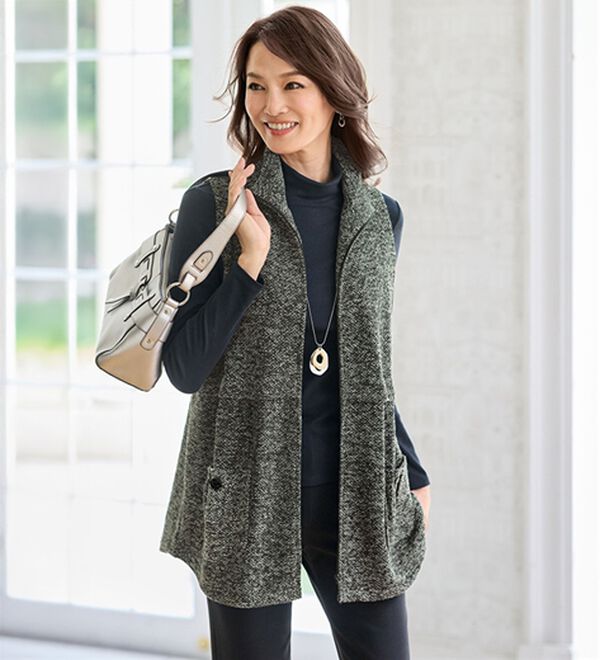 BELLUNA（ベルーナ）の「《サッときちんと見え！》杢調カットソー素材デザインベスト（ベスト）」｜グレー系