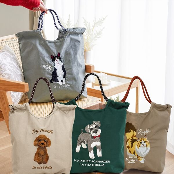 iellio（イエリオ）の「アニマル刺しゅうコードトート＜トートバッグ・バッグ・エコバッグ・Ａ４サイズ対応＞（トートバッグ）」｜詳細画像